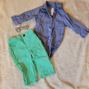 Carters Special Occasion Boys 9 Months Dress Up Outfit with Bowtie Green Pants